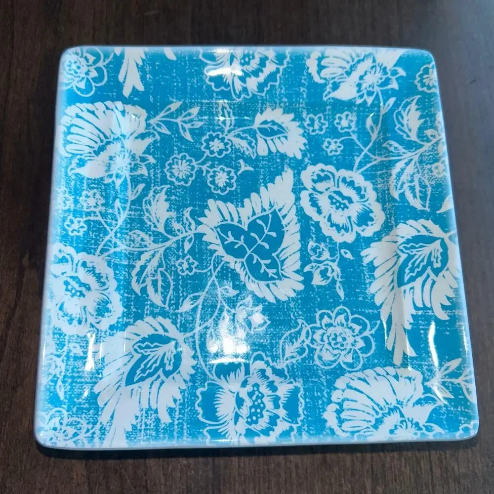 8 Sur La Table Melamine 6” Appetizer Dessert Turquoise Blue Crosshatch Plates